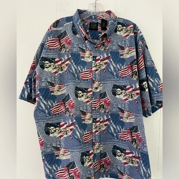 Cotton Traders Sport Patriotic Button Up Shirt Mt. Rushmore & Capitol Size XL - Picture 6 of 15